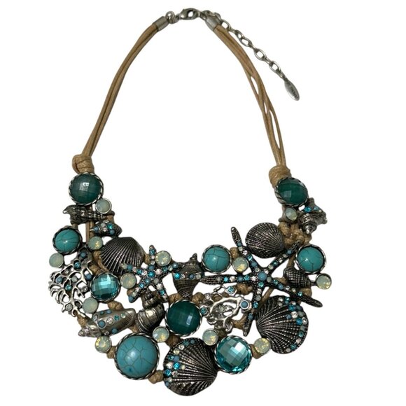 St. Thomas Nautical Themed Necklace Shells Starfish Turquoise Accents Adjustable - Picture 7 of 9